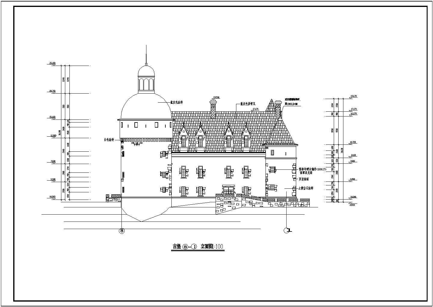 某法式经典三层坡顶古堡建筑详细设计施工方案CAD图纸