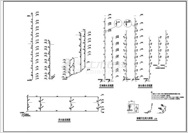 某9层不规则商住楼给排水设计cad施工图（含设计说明，16图）-图二