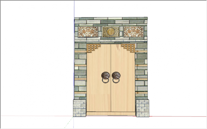 中式雕花线条浅色原木院门su模型_图1