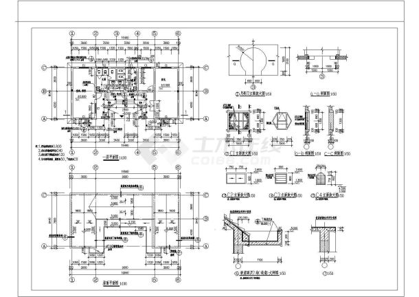 某中国古典亭、廊建筑详细施工设计方案CAD图纸-图二