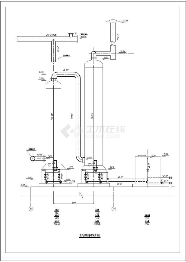 某废气洗涤系统流程及配管图CAD示意图-图一