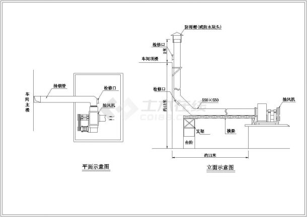 某柴油溶铝炉废气处理工程设备CAD安装图-图一