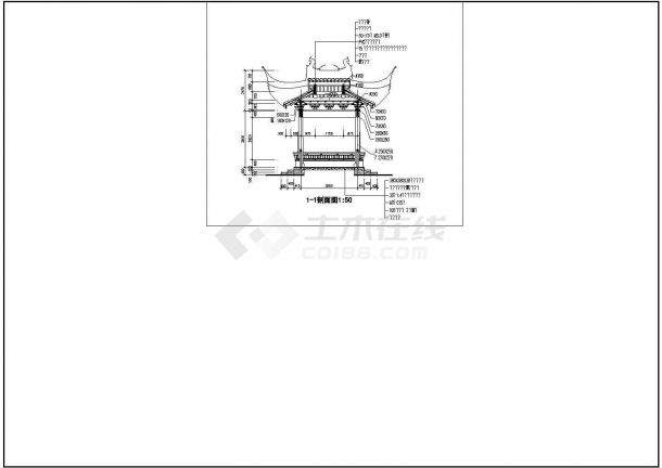某经典歇山方亭建筑详细施工设计方案CAD图纸-图二