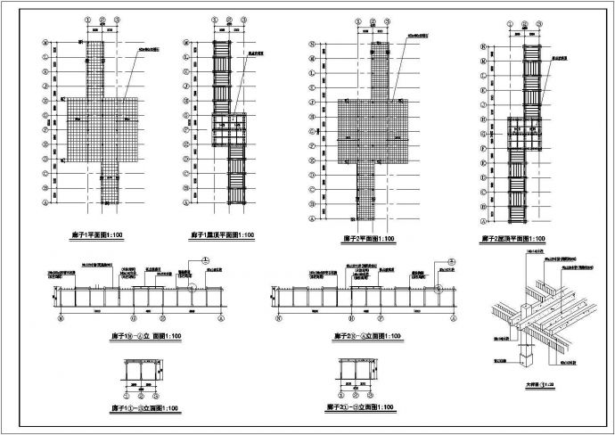 某经典小型亭廊建筑详细施工设计方案CAD图纸_图1