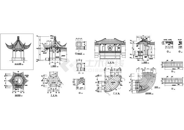 某经典苏式亭阁建筑详细施工设计方案CAD图纸-图一