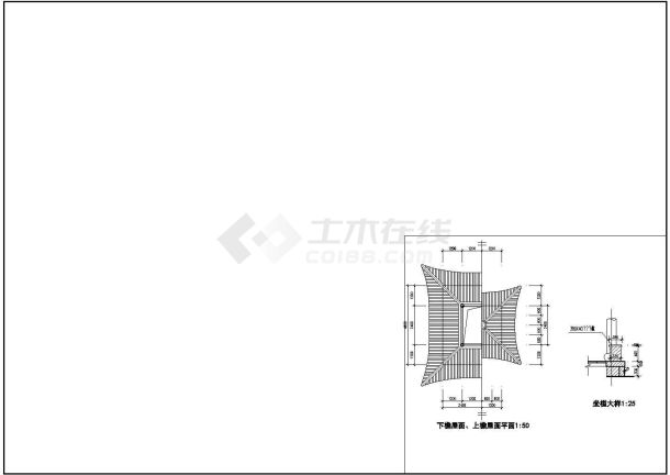 某公园经典四方重檐亭建筑详细施工设计方案CAD图纸-图二