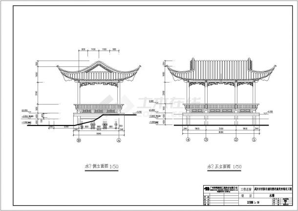 某经典水榭，亭建筑详细施工设计方案CAD图纸-图二