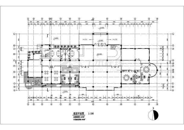 某1627平米 2+1阁楼层小区公建会所建筑施工cad图纸（55.5米乘以24.3米）-图二