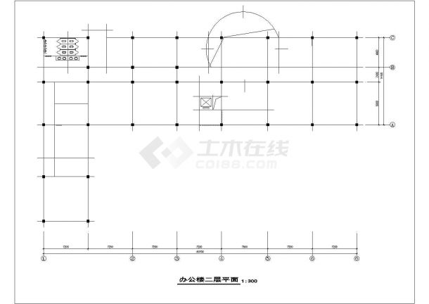 某办公大楼的分层平面图和总平面图-图二