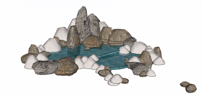 复兴公园假山置石叠水 su模型_图1