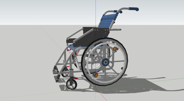 不锈钢管结构蓝色垫子可自己滚轮轮椅医疗器械su模型-图二