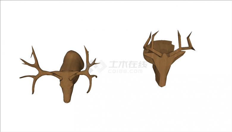 现代两个鹿头抽象艺术雕塑su模型-图二