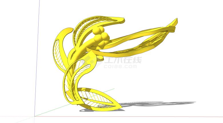 黄色向阳生长花朵叶片现代抽象艺术雕塑su模型-图一