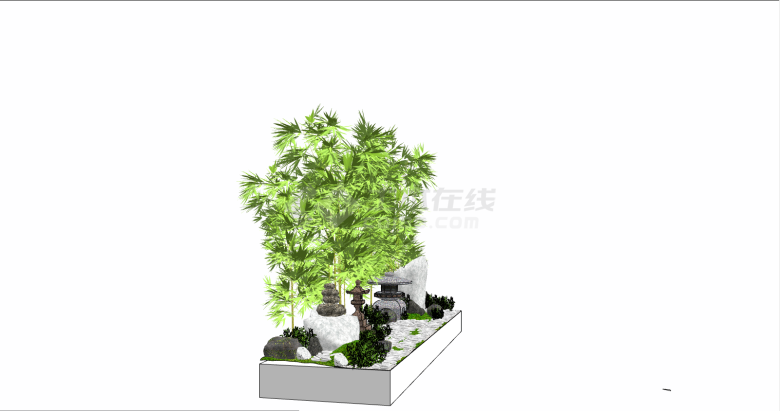 带绿色植物小型石头新中式景观su模型-图二