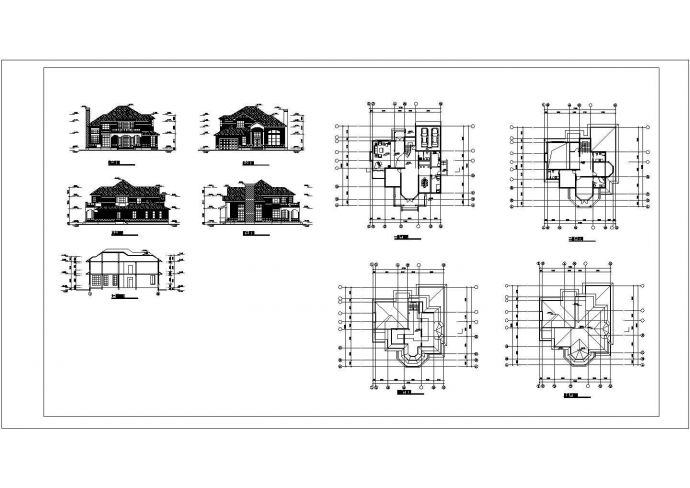 某三层（含阁楼）别墅平立面（含屋顶平面）建筑图_图1