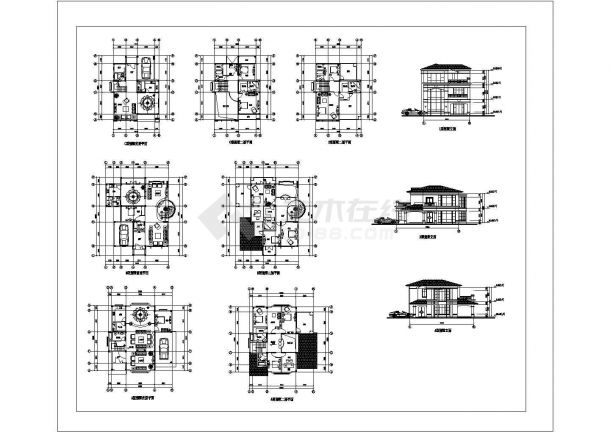A、B、C三种类型独栋别墅平立面建筑图-图一