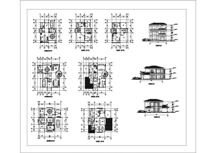 A、B、C三种类型独栋别墅平立面建筑图_图1