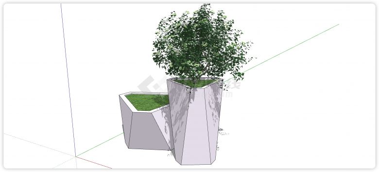 高低三角形异形树池su模型-图二