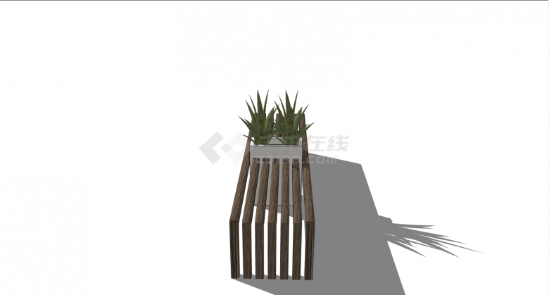 棕长型带植物条形座椅su模型-图二