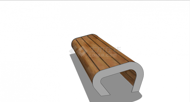 棕色木制长型简约条形座椅 su模型-图二
