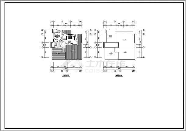 某三层框架结构现代风格私家别墅（建筑面积309.4平方米）设计cad建筑方案图（标注详细）-图二