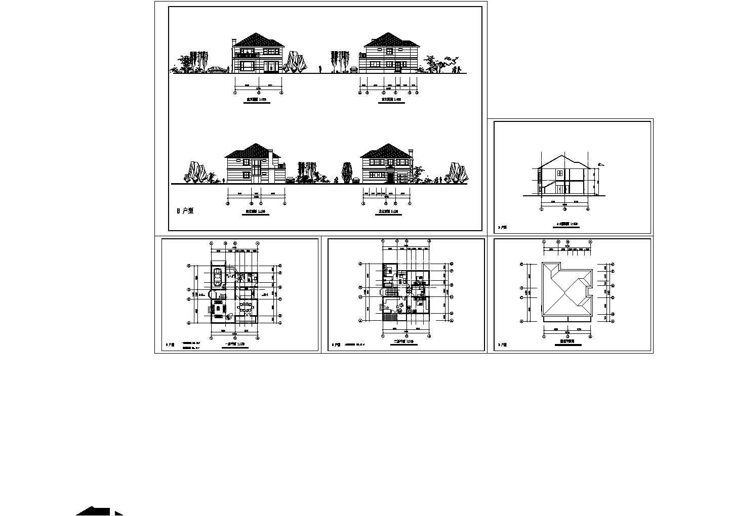 某二层砖混结构山庄别墅建筑设计cad全套施工图（甲级院设计）