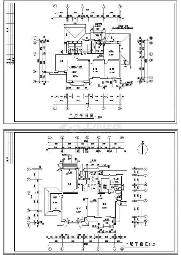 某地区两层别墅建筑设计CAD施工图-图一