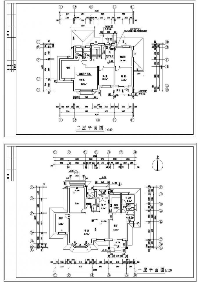 某地区两层别墅建筑设计CAD施工图_图1