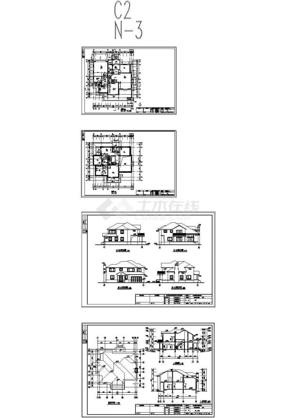 二层小型别墅全套建筑设计cad施工图-图一