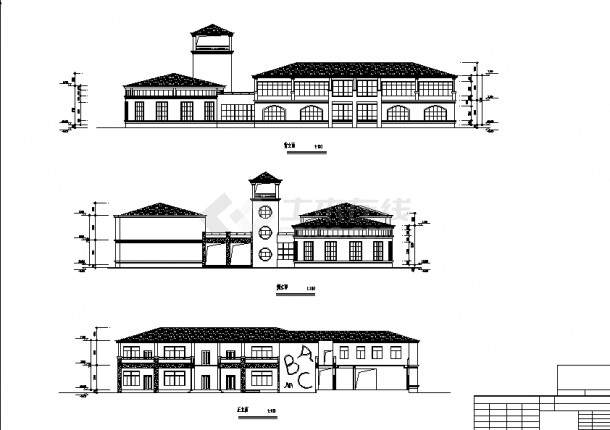 洋河2层幼儿园教学楼建筑设计施工cad图纸-图二