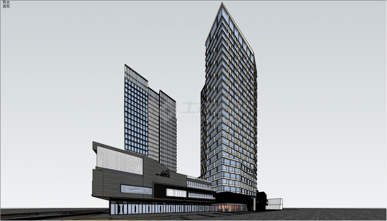 现代城市高楼综合商业街su模型-图二