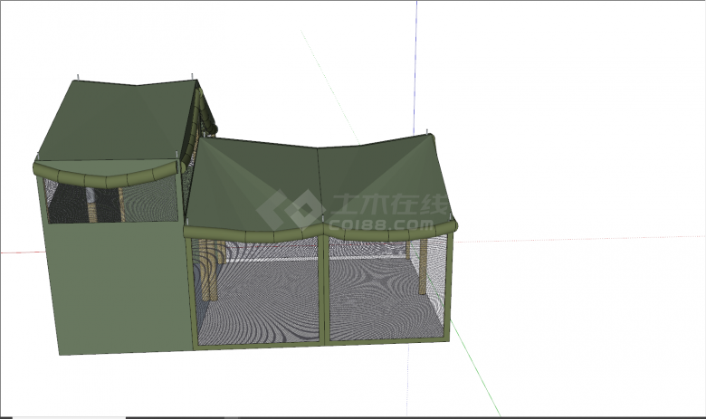 现代军绿色露营帐篷su模型-图二