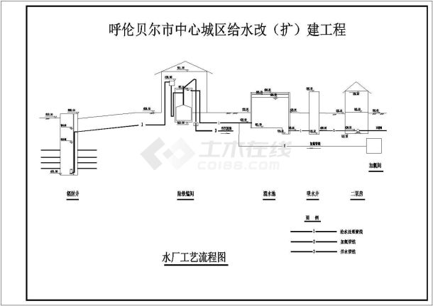 某地区某10万吨净水厂全套设计详细方案CAD图纸-图一