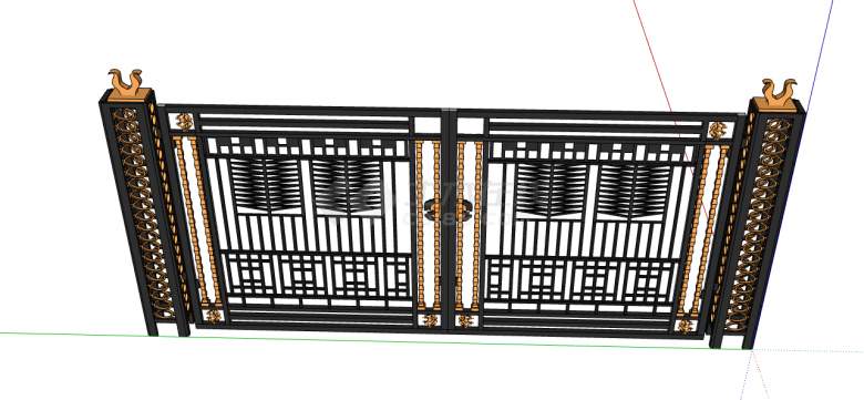 农村别墅大门豪华欧式铁艺门su模型-图二
