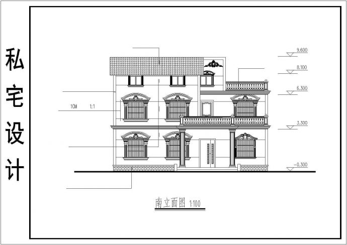 某三层（含阁楼层）别墅平立面建筑设计图_图1