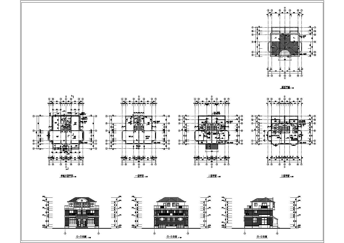 昆山银泰花园三层联体别墅建筑设计施工图纸