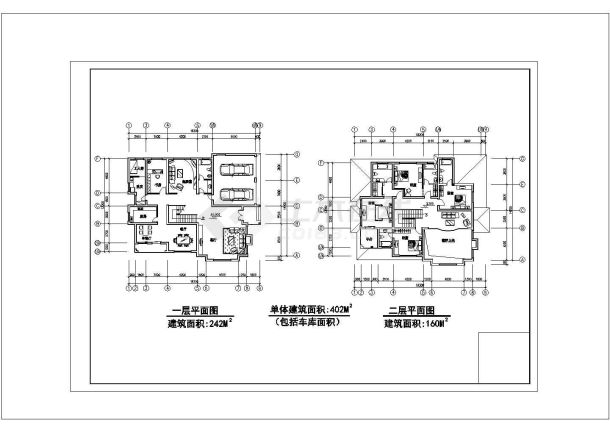 某402平独栋二层别墅CAD施工图-图一