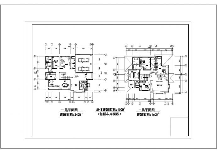某402平独栋二层别墅CAD施工图_图1