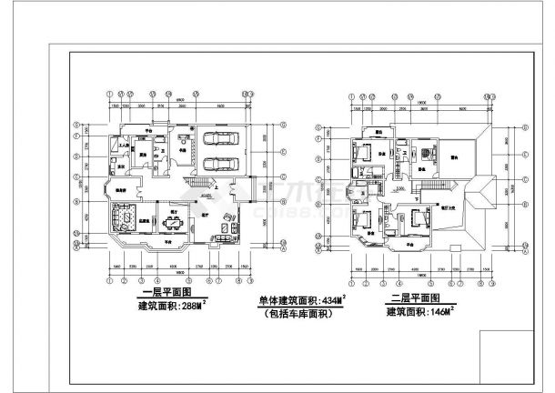 某434平独栋二层别墅CAD施工图-图一