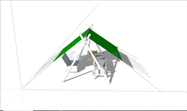 现代绿色三角形春游帐篷su模型-图二