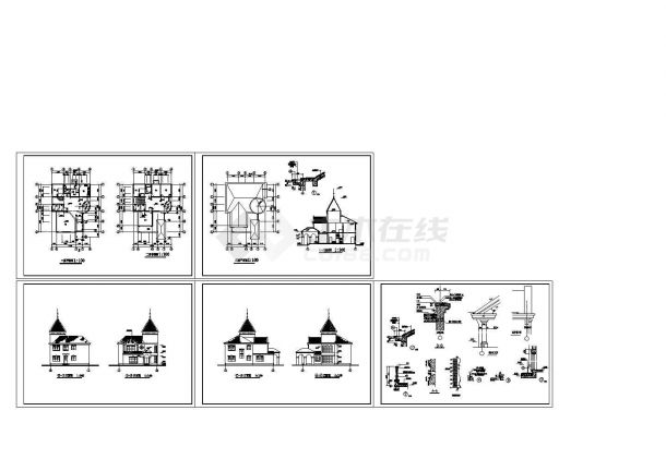 某三层砖混结构欧式尖顶小别墅设计cad全套建筑施工图（标注详细）-图一