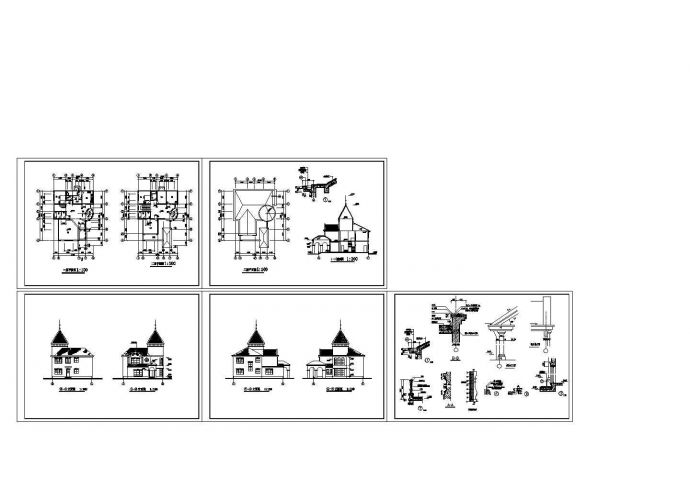 某三层砖混结构欧式尖顶小别墅设计cad全套建筑施工图（标注详细）_图1