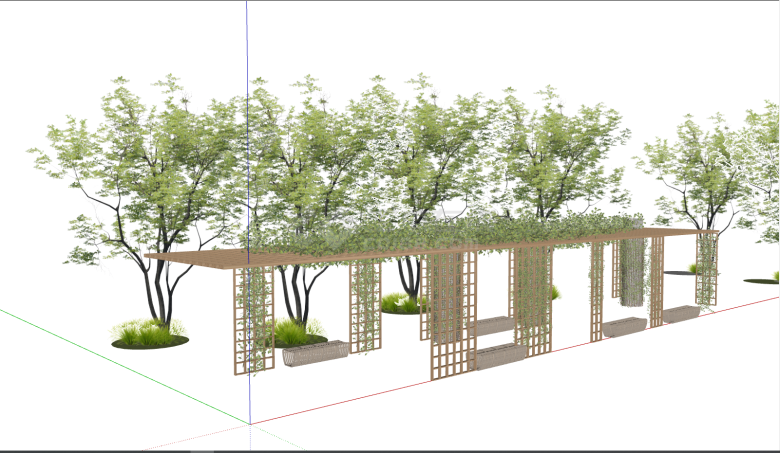 带植被简约异形廊架su模型-图一