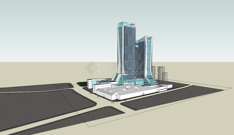 外滩高福里公建超高层办公楼su模型-图一