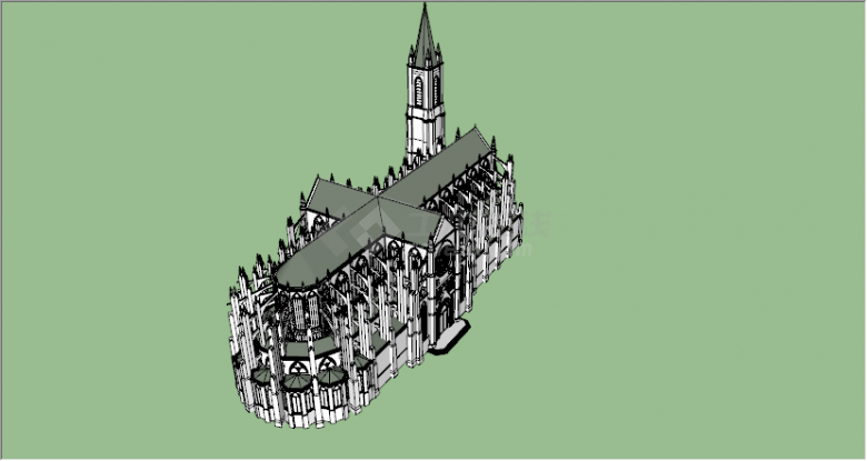 欧洲哥特式白色教堂su模型-图二