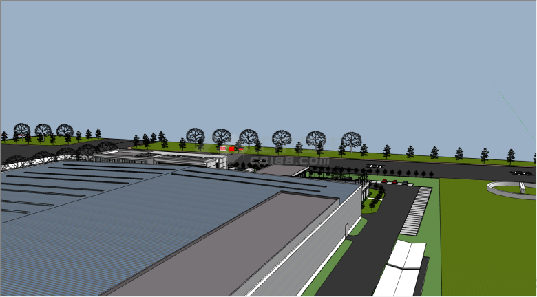 带有办公楼的厂房的商业中心su模型-图一