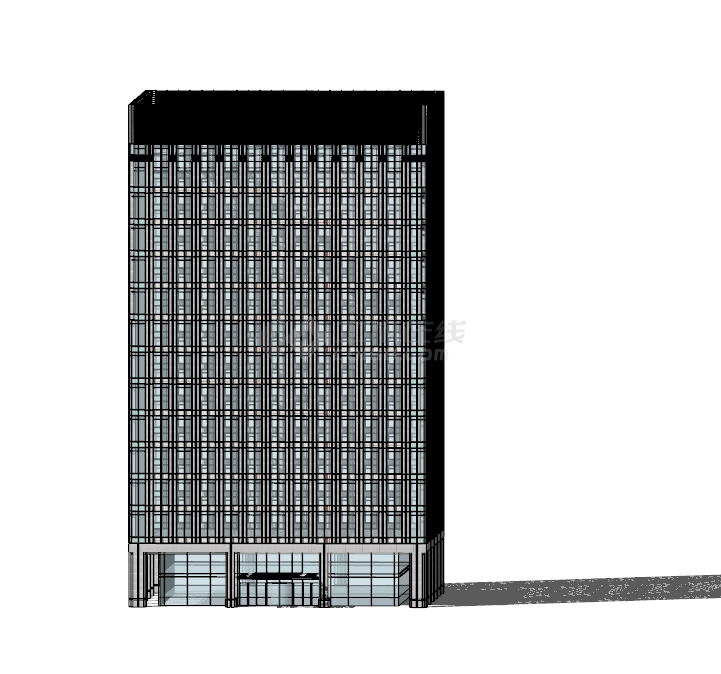 现代高大挺拔玻璃办公楼雨棚su模型-图二