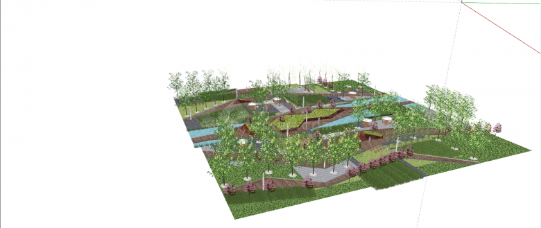 现代化带水池公园景观su模型设计-图二