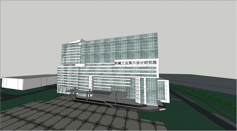 带有蓝绿色玻璃的独栋的现代小高层办公楼su模型-图二