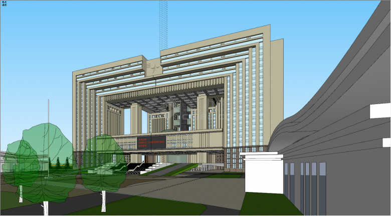 镂空设计一体的新疆军区办公楼su模型-图二